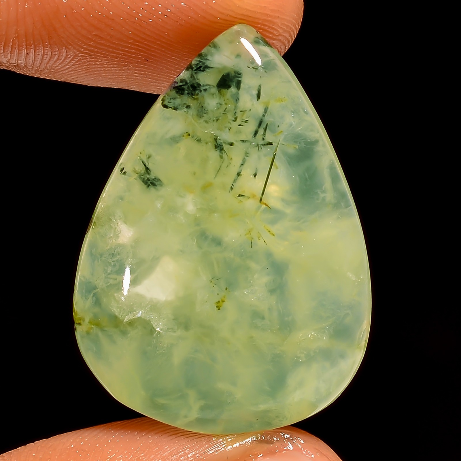 100% Natural Prehnite Pear Shape Cabochon Loose Gemstone 27 Ct 28X20X5mm UG-6713