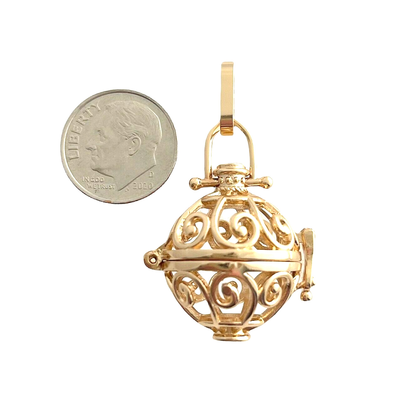 Gold Round Locket Pendant Pregnancy Chime Ball Angel Mexican Bola Harmony Prayer