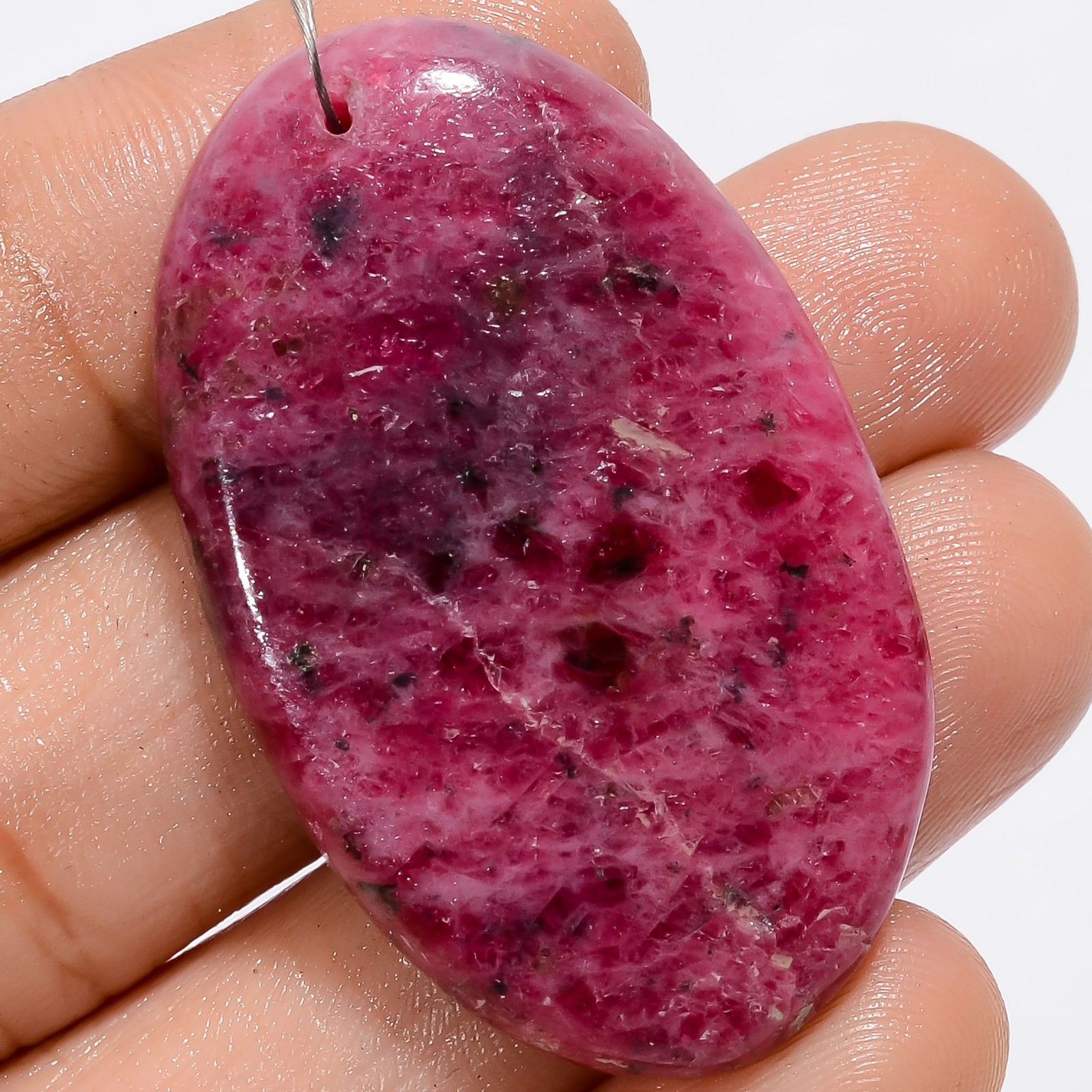 Natural Rhodonite Oval Cabochon Drilled Loose Gemstone 70.5 Ct 40X24X5mm A-27004