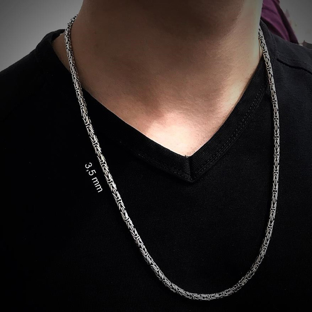 Solid 925 Sterling Silver Men’s King Byzantine Round Chain Necklace! All Sizes