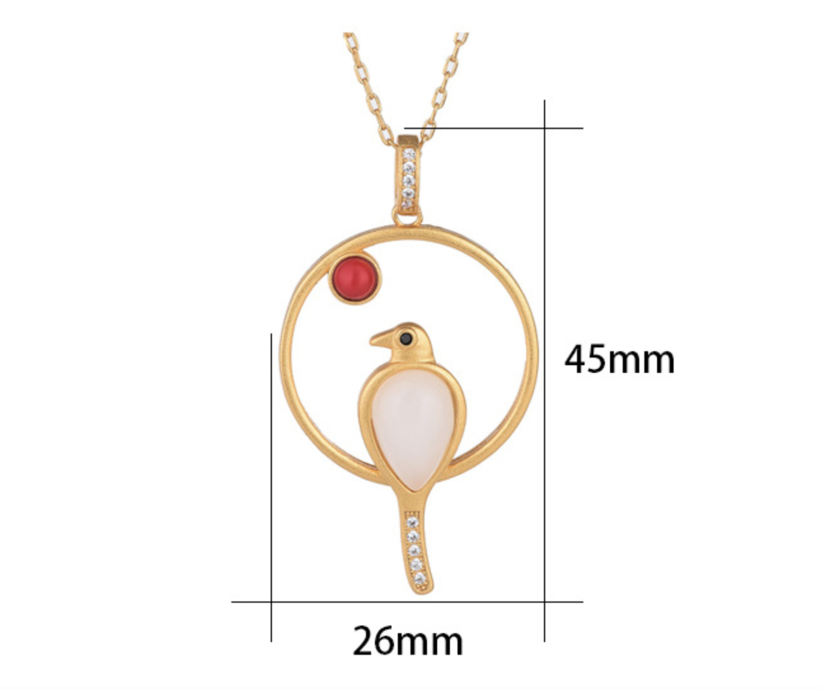 Jade Crystal Pendant Necklace Charm 18K Gold Plated Chain Bird Dainty Gemstone