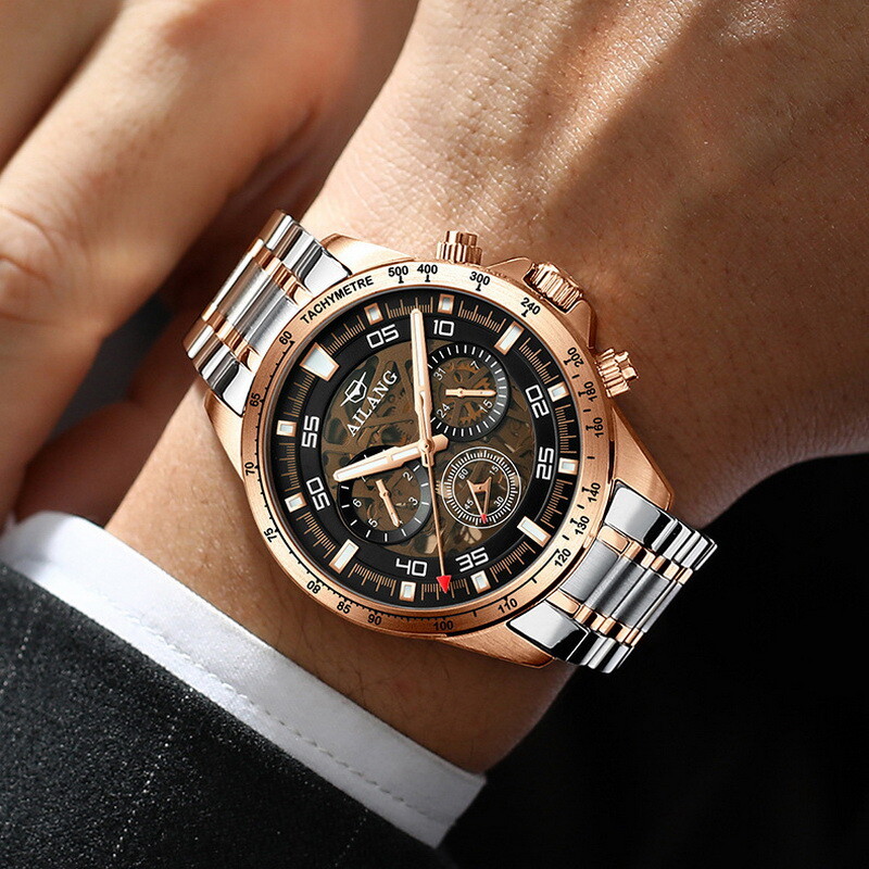 AILANG Men Luxury Hollow Out Multifunction Tourbillon Automatic Mechanical Watch