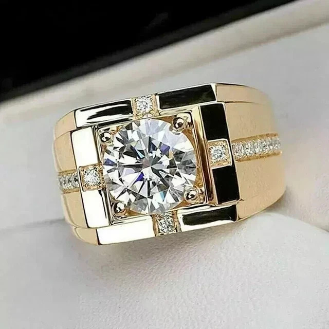 3.00Ct Round Cut Lab Created Diamond Wedding Men’s Ring 14k Yellow Gold Plated