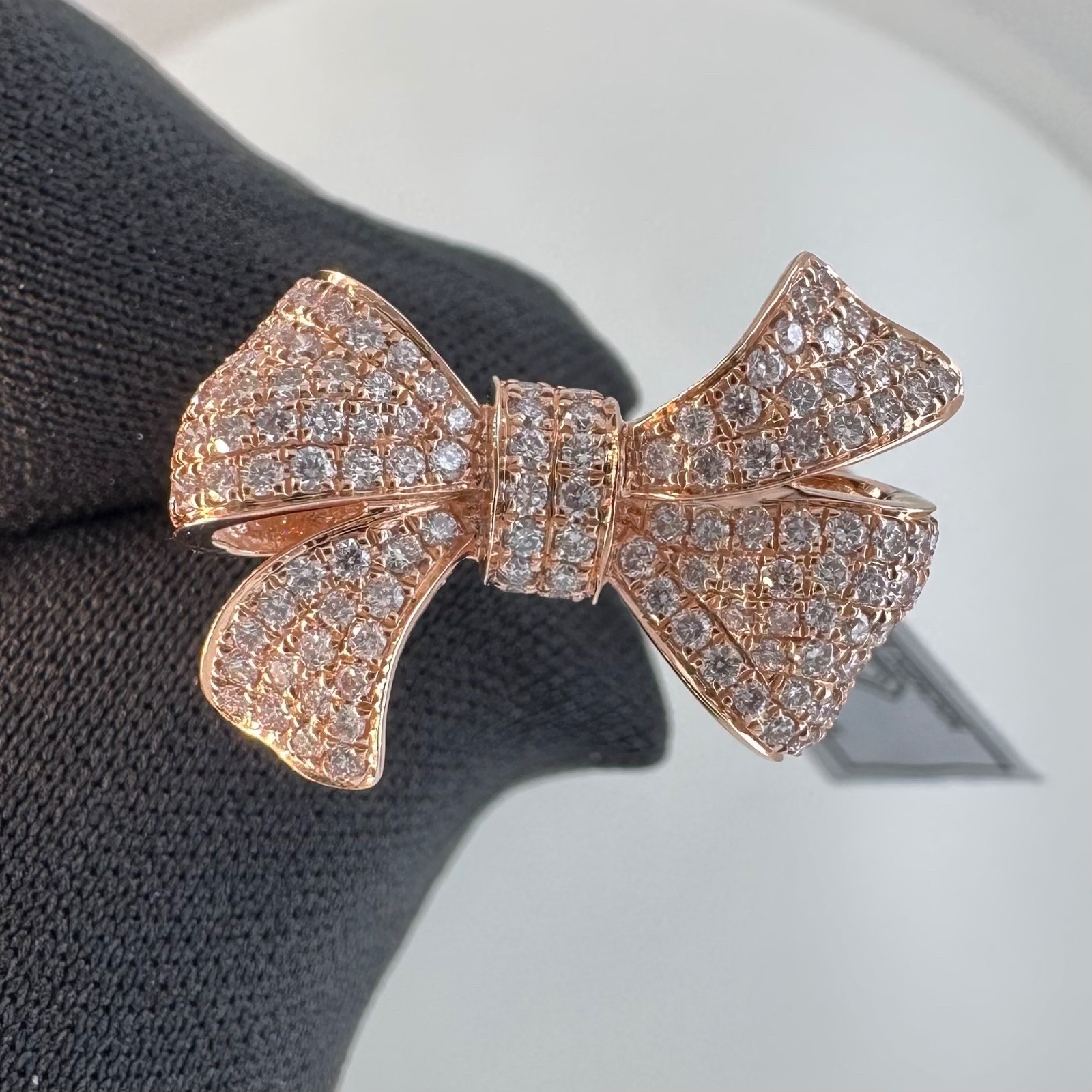 1.00 est tcw Natural Diamond & 14k Pink Gold Bow Ring IGI Report 30J4635926