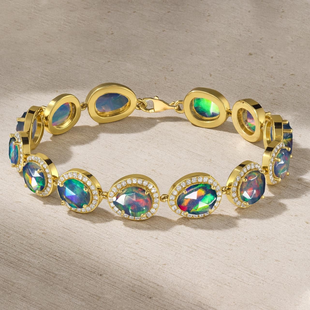 Fire Black Opal Faceted Unshape Stone Tennis Bracelet, Natural Opal Gemstone Ste