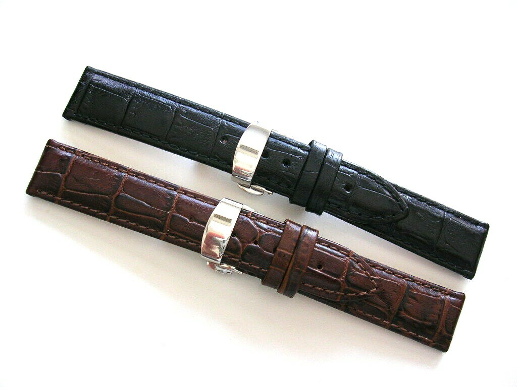 20mm Brown Croco Calf watch band with SS Push Button Butterfly Deploy IW SUISSE