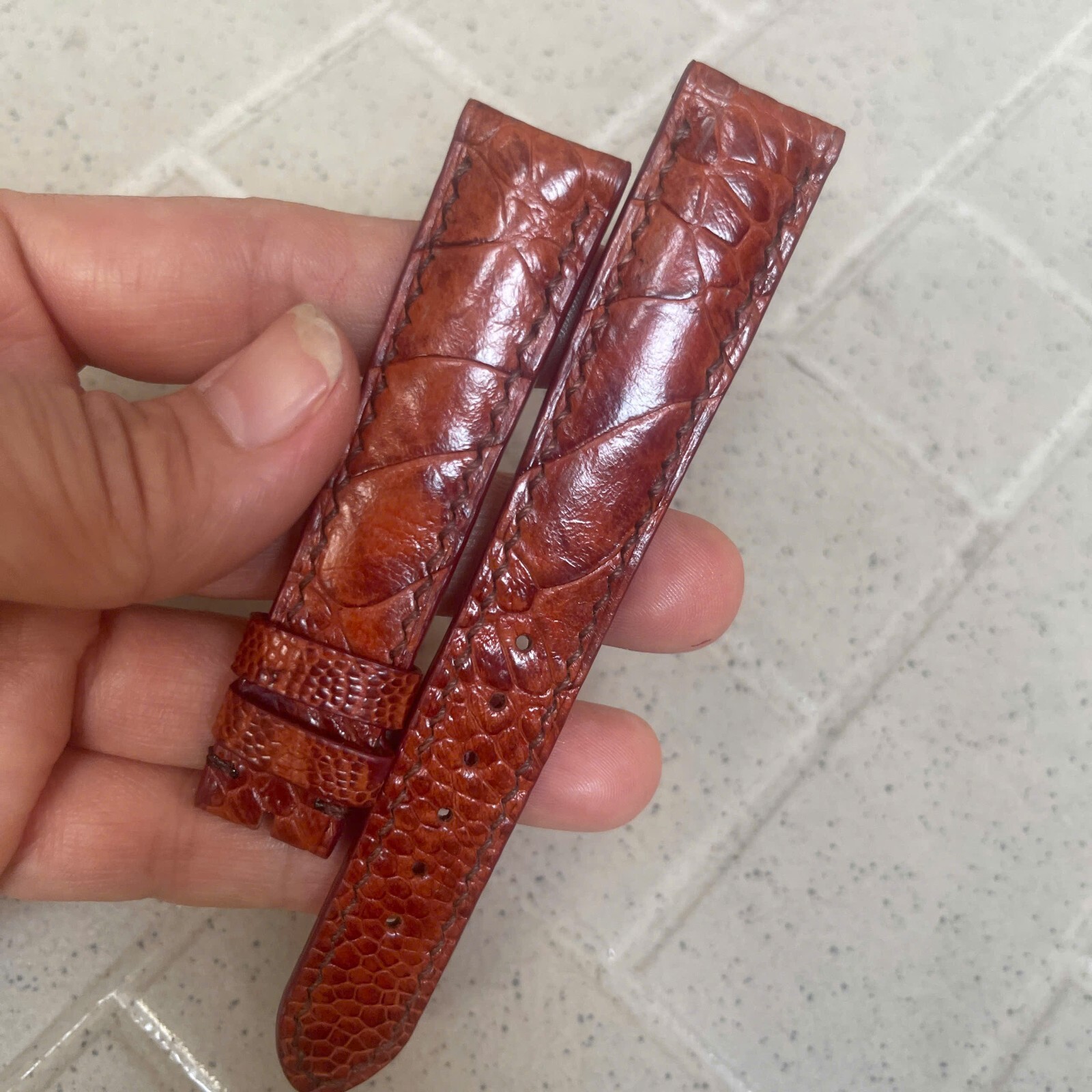 26m 24mm 22mm 21mm 20mm 19mm 18mm 16mm Red Brow Ostrich Leather Watch Strap Band