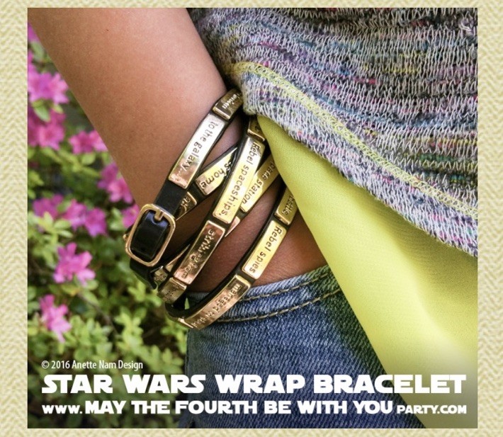 Love Madness Star Wars Crawl Leather Wrap Bracelet Buckle Black/Gold NWOT