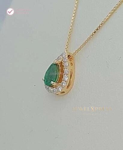 1.20CT Pear Cut Natural Emerald & Diamond Halo Pendant For Wife 14k Yellow Gold