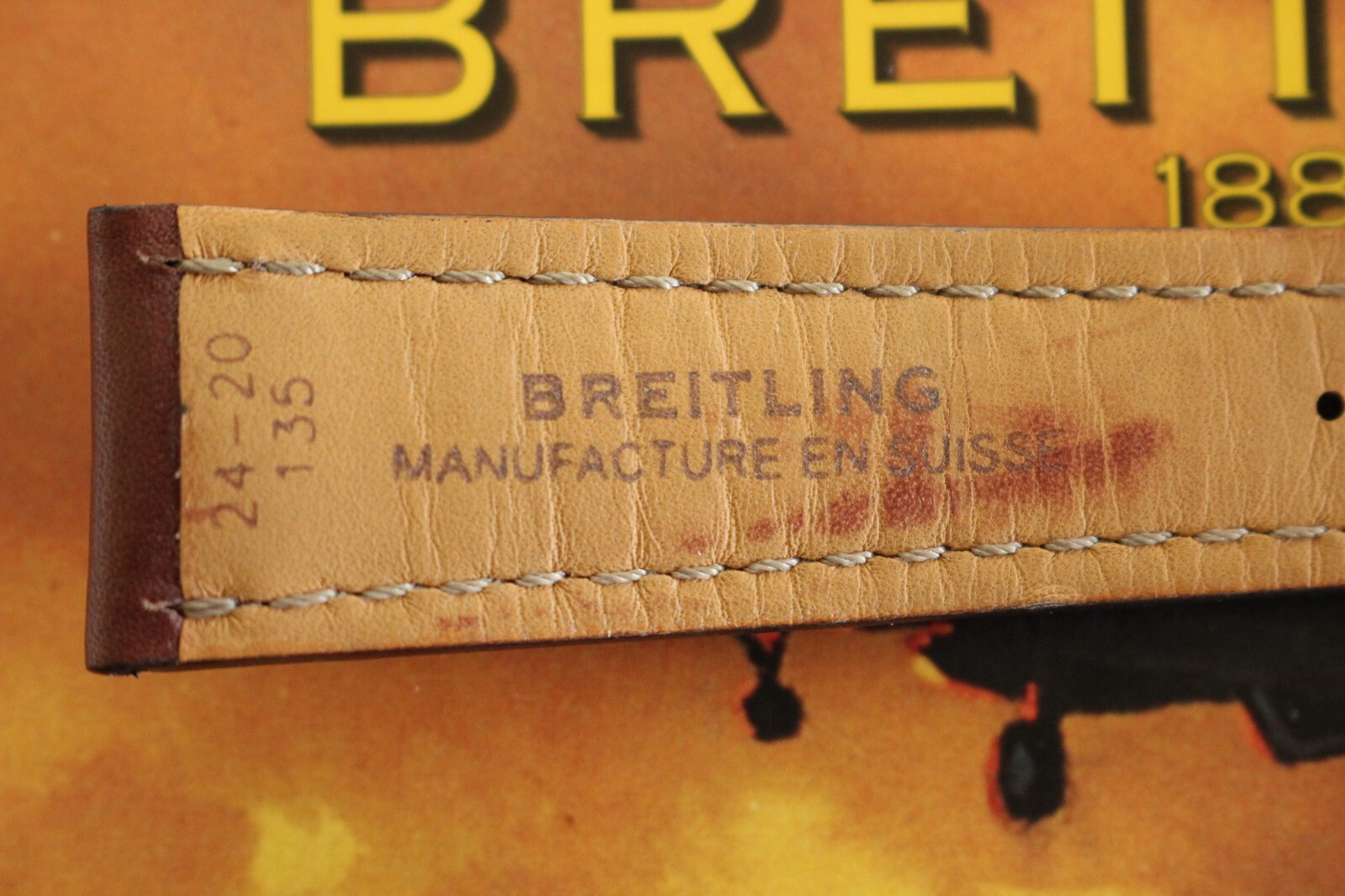 BREITLING 443XL 24-20 BROWN OIL CALF TONGUE BUCKLE WATCH BAND WATCHBAND STRAP E