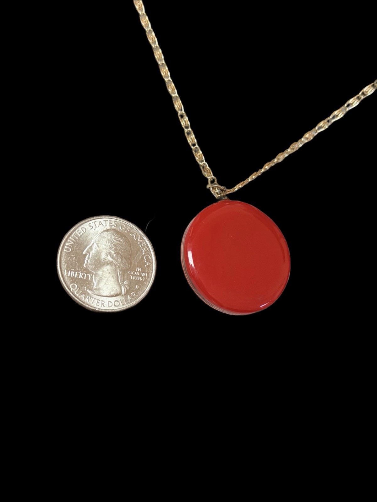 Vintage West Germany Red Resin & Gold Foil Pendant Necklace & Earrings Set~1950s