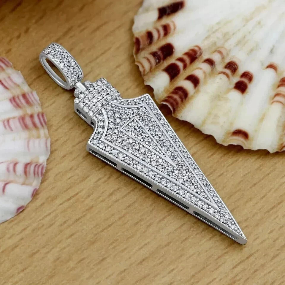 2Ct Round cUt Lab-Created Diamond 14K White Gold Plated Arrowhead Men’s Pendant