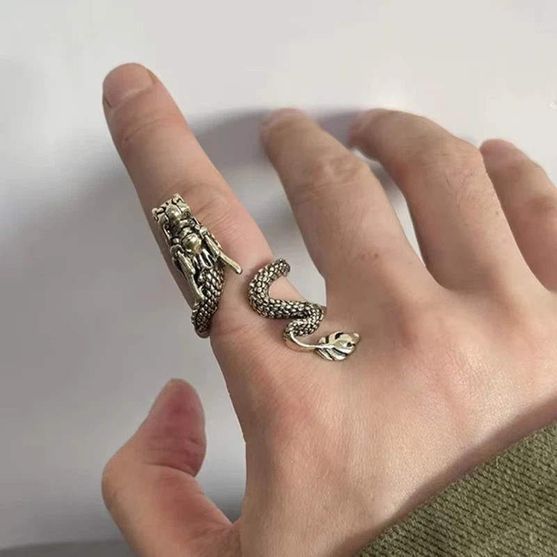 Retro Punk Dragon Cigarette Holder Ring for Men Women Bronze Adjustable Ring New