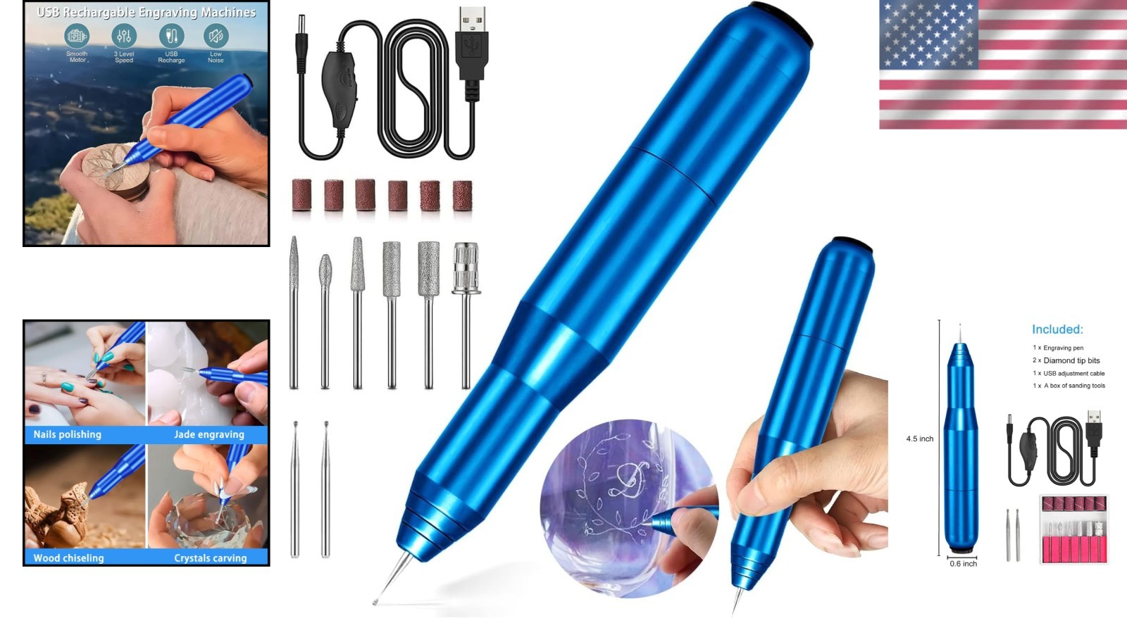 Electric Engraving Pen with Multiple Bits – USB Rechargeable for All Materials
