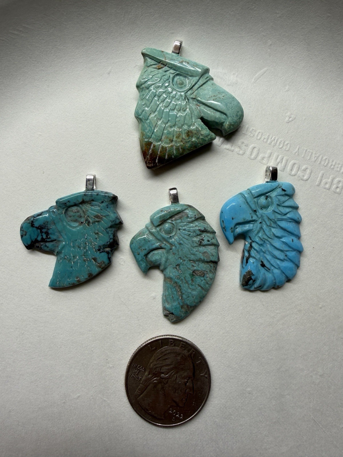 Carved Turquoise Eagle Head Pendant Sterling Silver