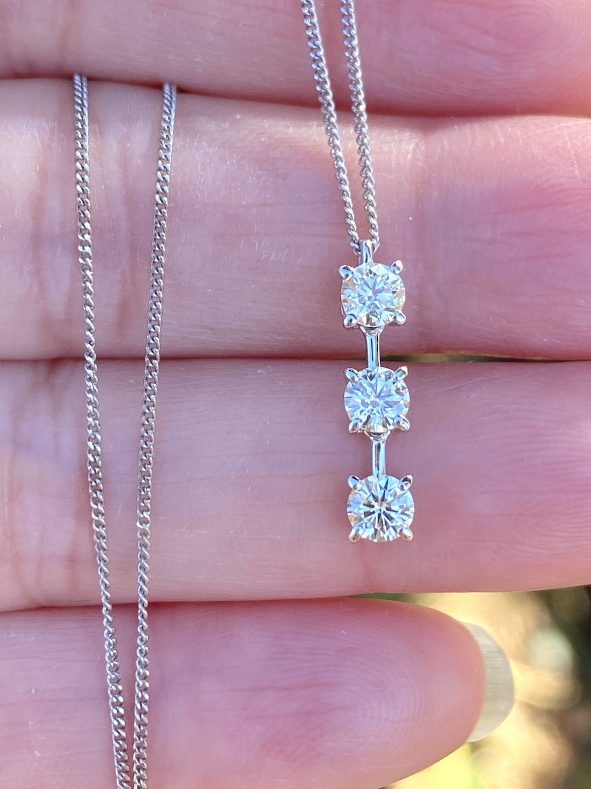Platinum 0.57TCW 100% Natural Diamond 3-stones Pendant Necklace