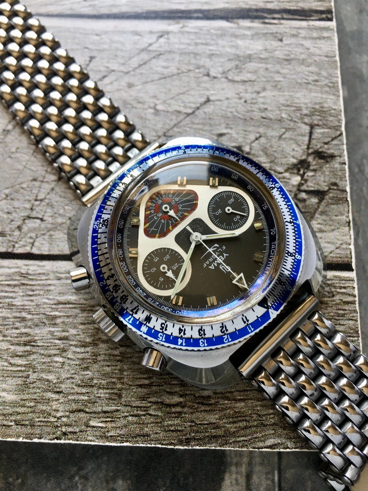Vintage Rare 1960-70 Yema Flygraf Pilot Chronograph Valjoux 7736 Full Original