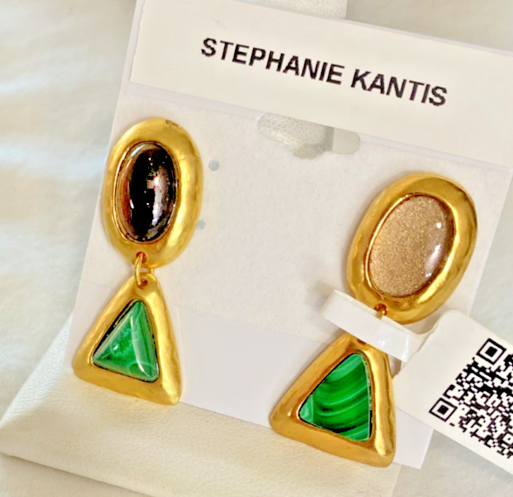 Stephanie Kantis Quartz Malachite Drop Earrings 24K Gold Plated