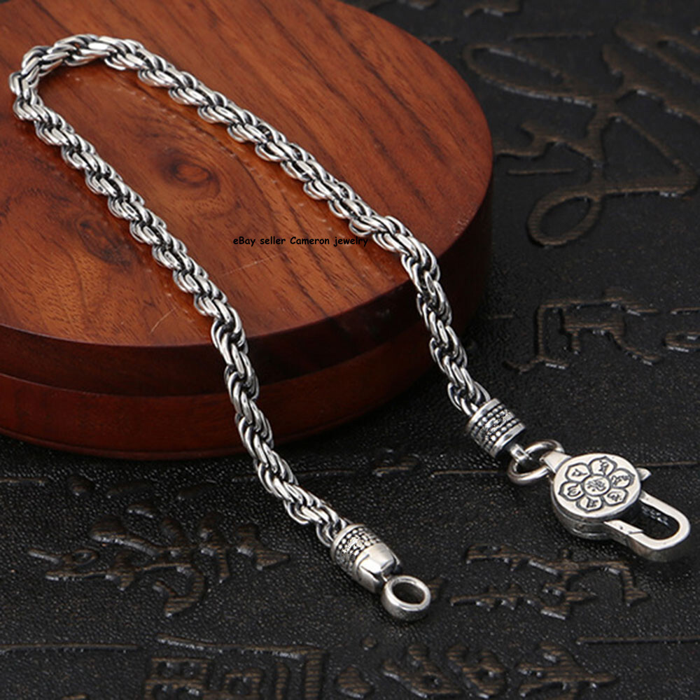 Pure S925 Sterling Silver Chain Men Women 3mm Rope Link Bracelet 6.7-8.3inch