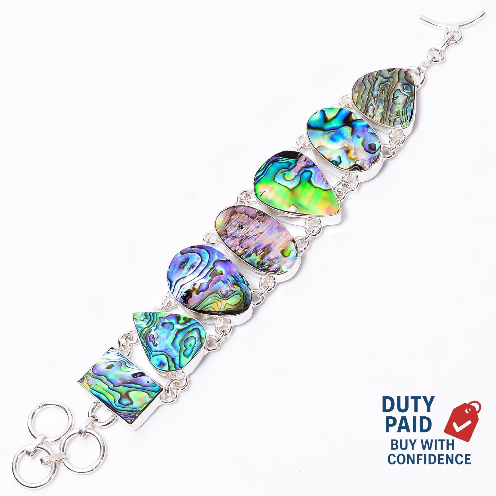 925 Silver Genuine Abalone Shell Art Deco Chain Daughter Trendy Bracelet Jewelry