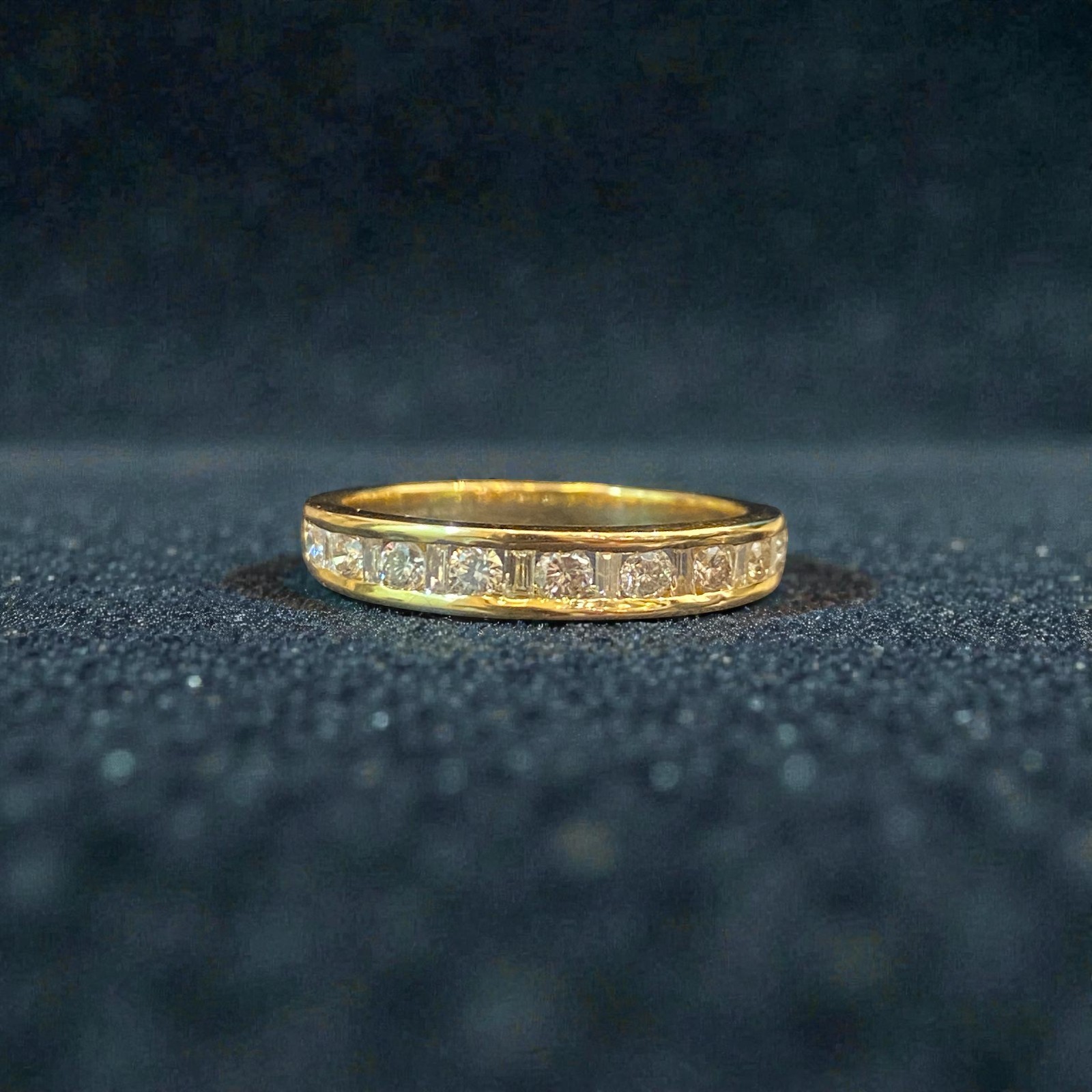 Pave 0.49 TCW Round Baguette Cut Natural Diamonds Anniversary Band Ring 18K Gold