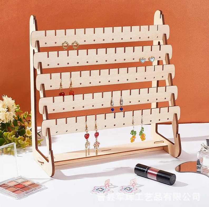 1pcs Wooden Earring Display Stand–Jewelry Organizer Rack for Dresser or Shop Use