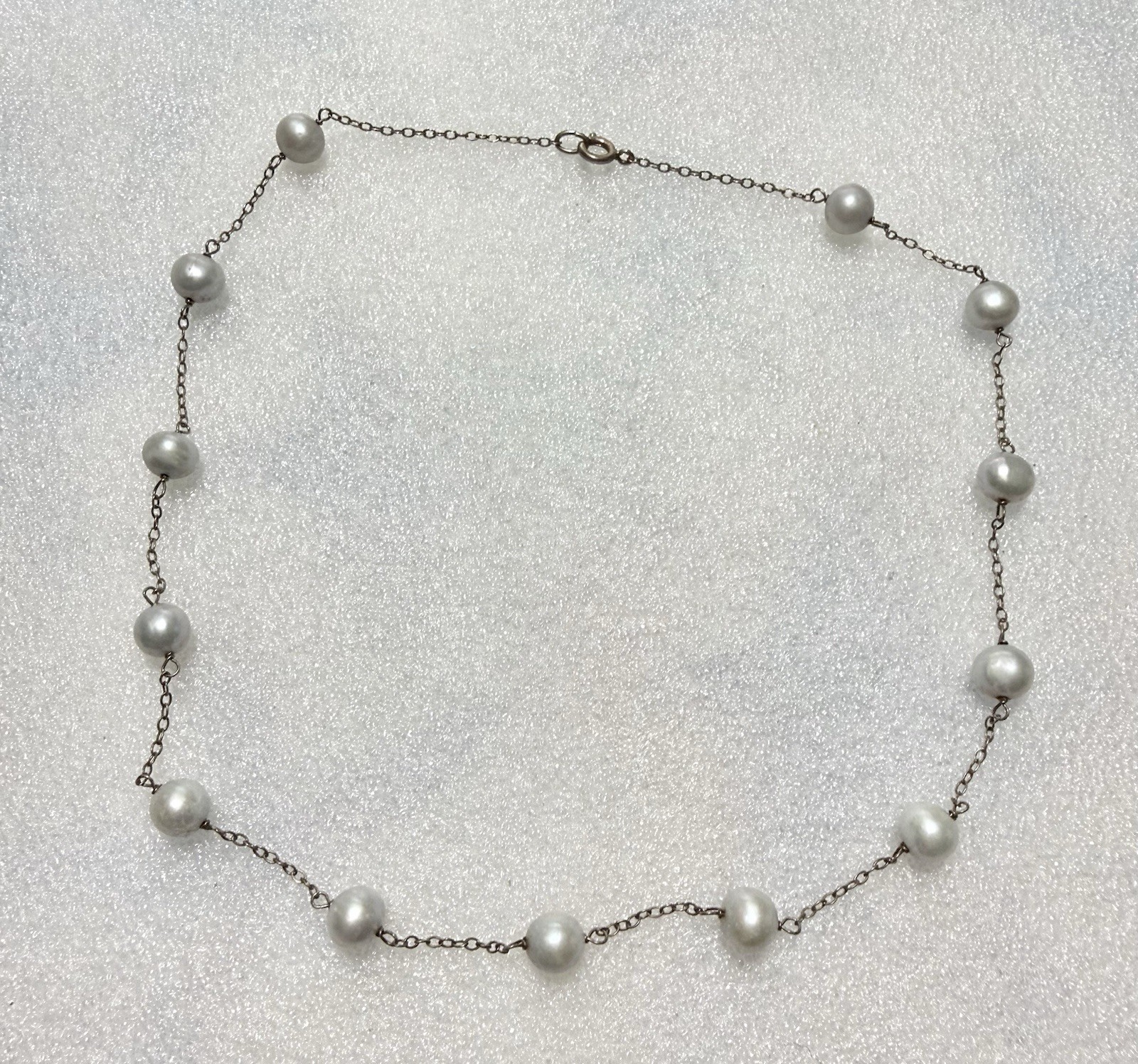 Vintage 925 Sterling & Genuine Pale Blue/Grey Pearls Stations 16” Necklace 7.83g
