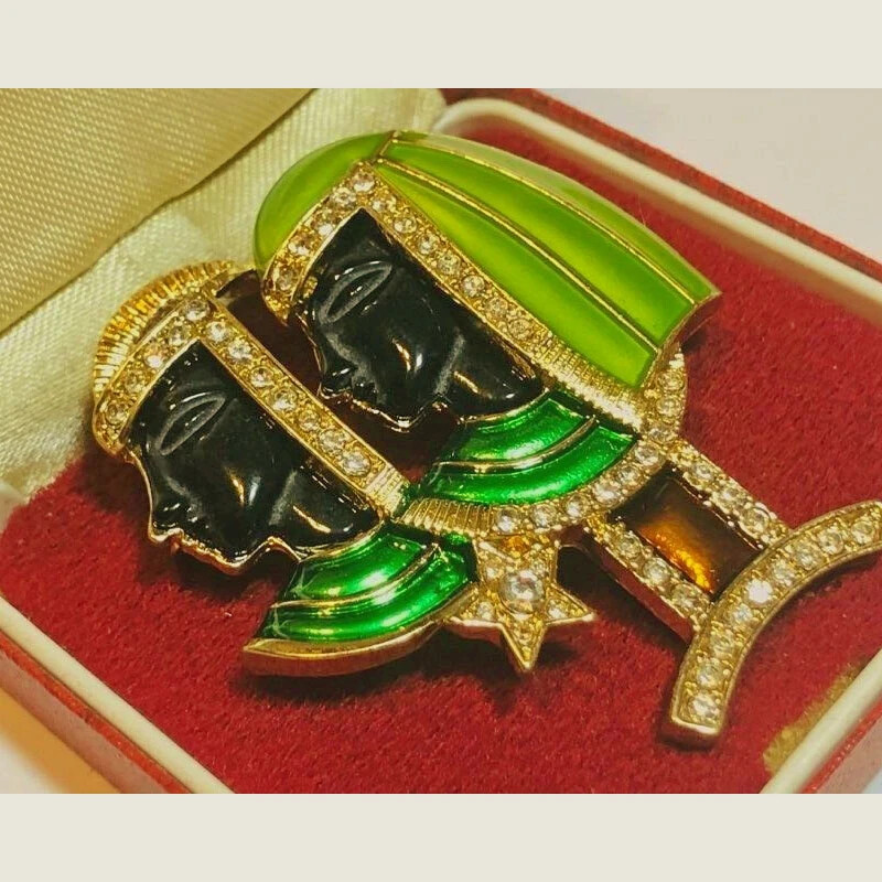 Vintage Style Egyptian Revival Cleopatra Pharaoh King Enamel & Crystal Brooch