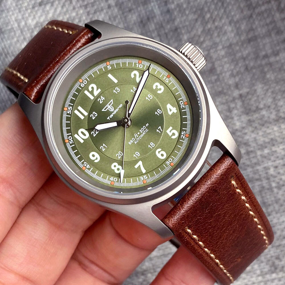 Tandorio 36mm Titanium Pilot Sapphire 200M Diver NH35 PT5000 Auto Men Watch Lume