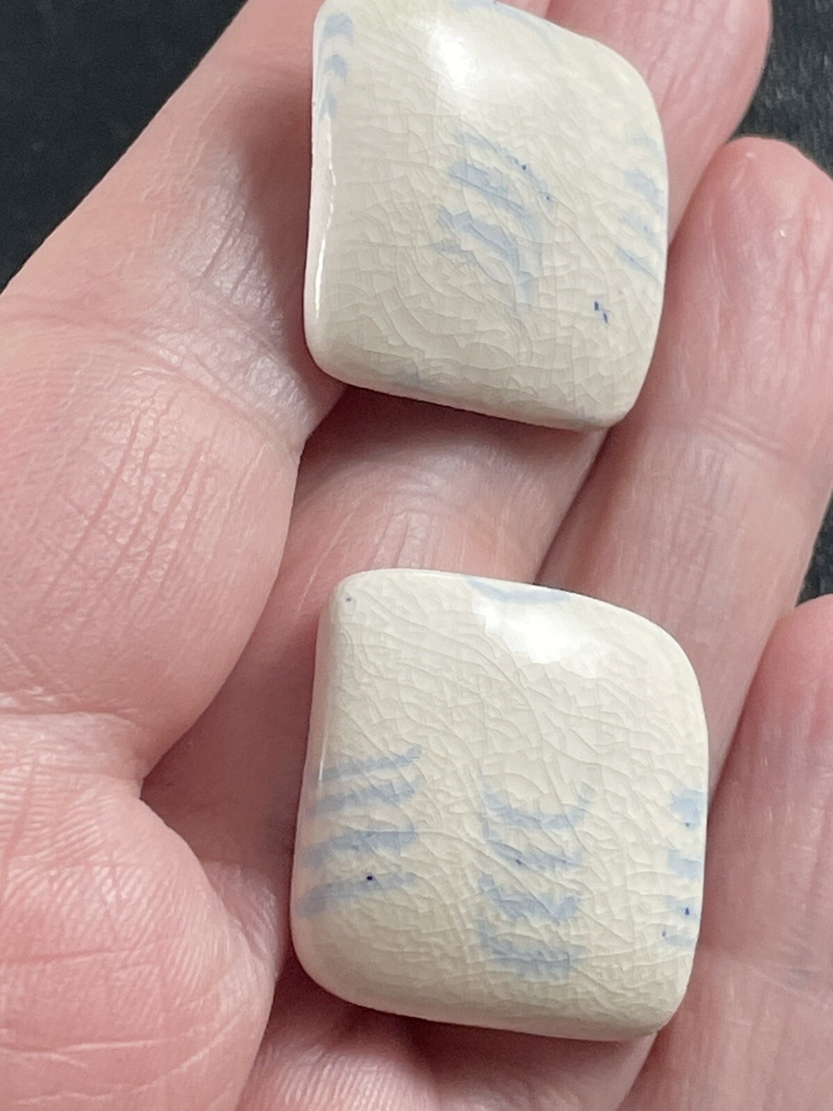 Vintage Artisan Blue & White 1” Square Ceramic Earrings