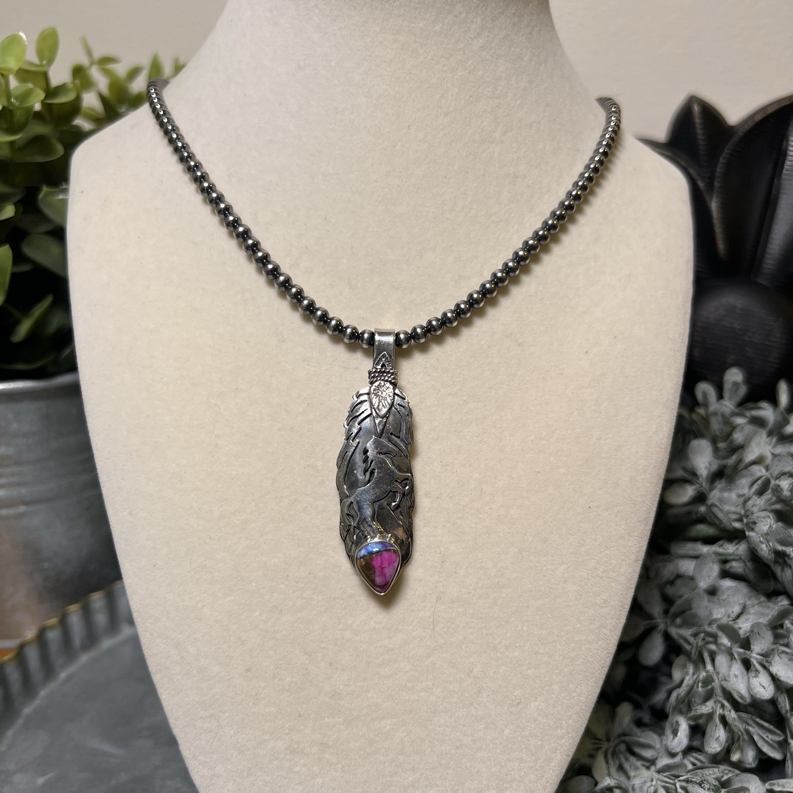 925 Sterling Silver Horse Feather Pendant | Dahlia | Solid Back | Southwestern