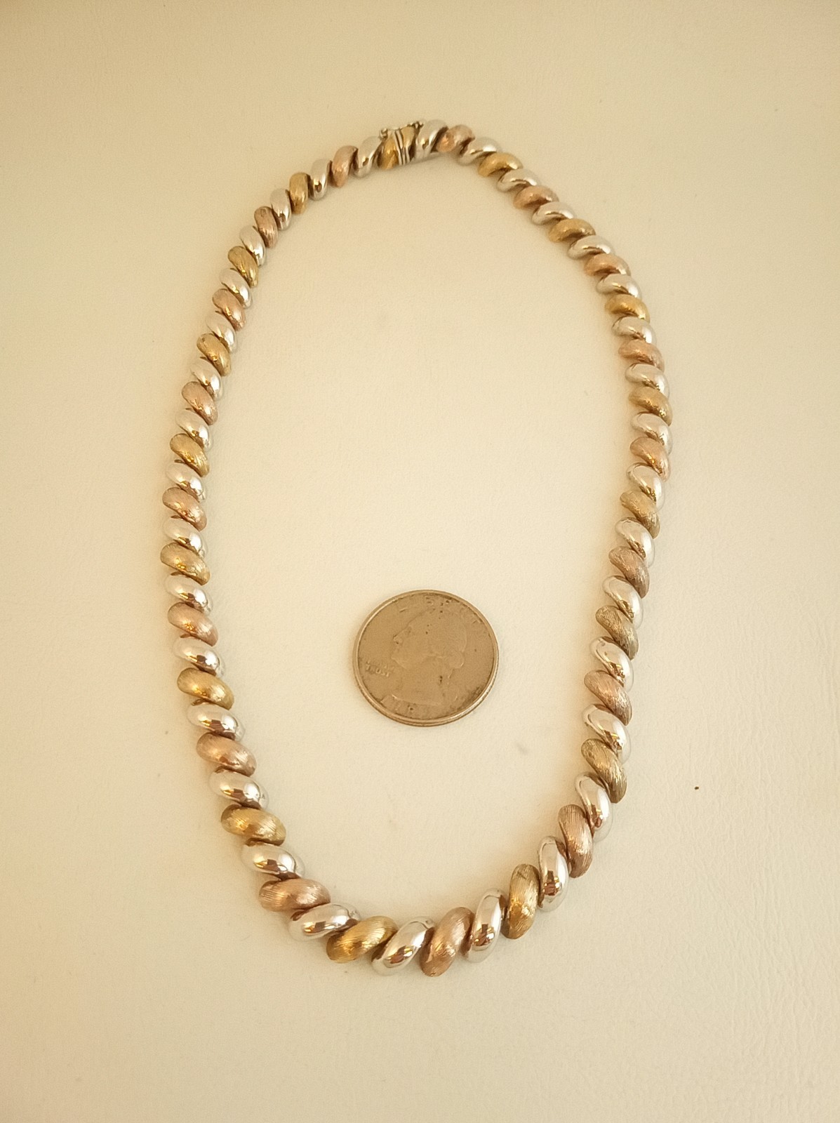 Sterling silver tricolor necklace silver gold rose gold vermeil Italy 16″