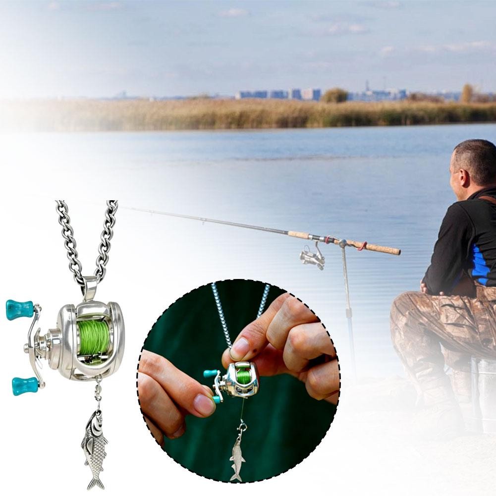 Fishing Reel Necklace Mini Rotating Reel Necklace Angler Jewelry Pendant Gift
