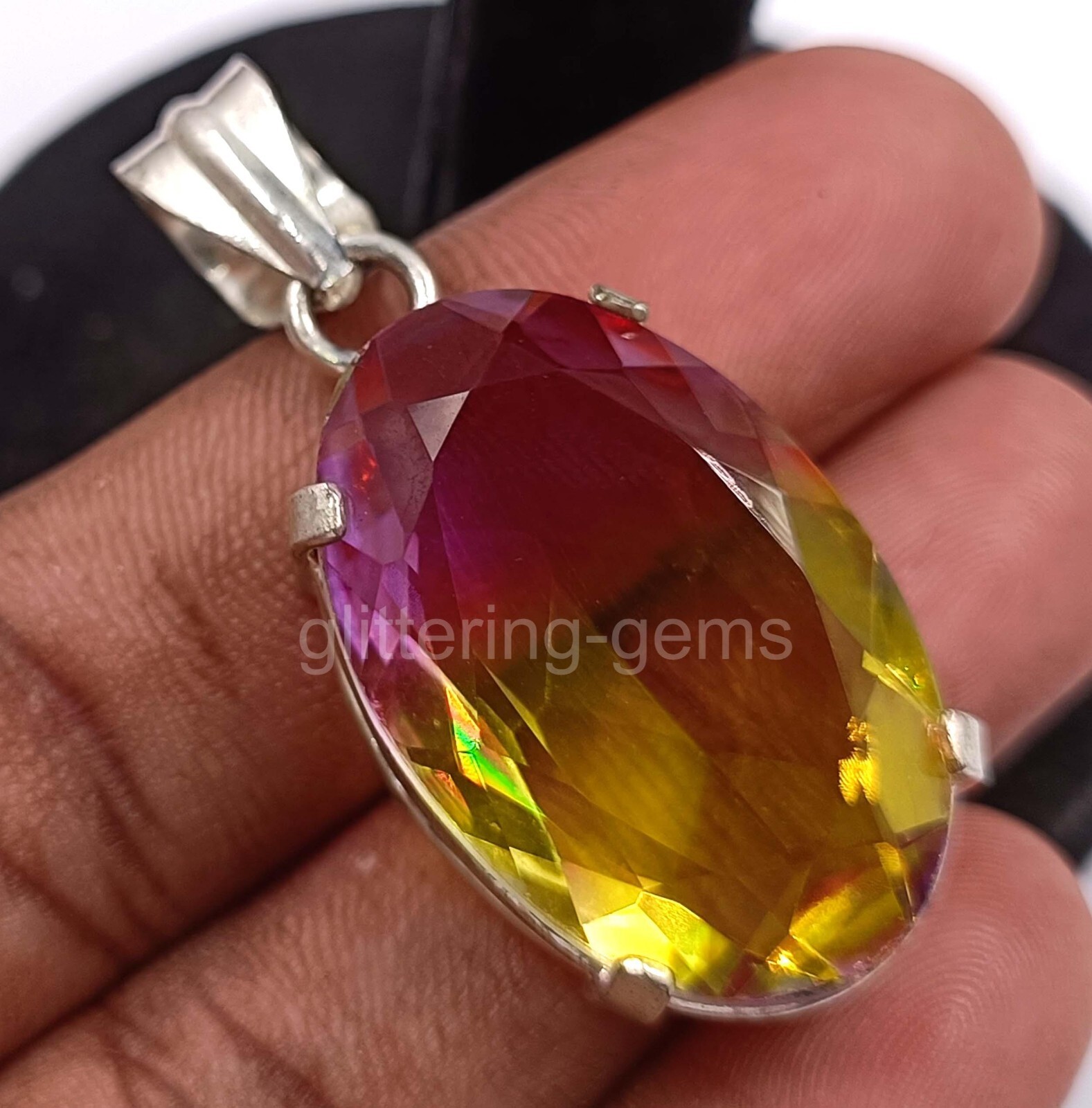 Oval Cut Multi-Color Ametrine 50 Ct IGL 925 Silver Pendant Chain Gemstone 5JSF