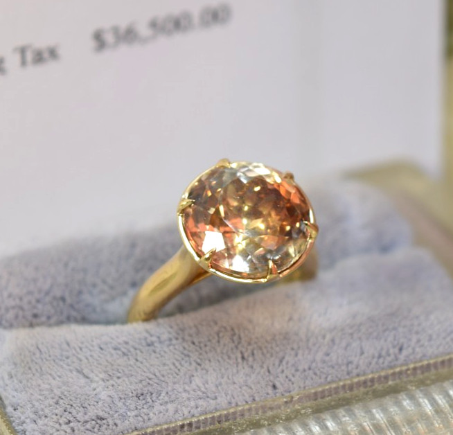 18K Yellow Gold Rare 10.0 Ct Round Natural Imperial Topaz Solitaire Ring sz 6