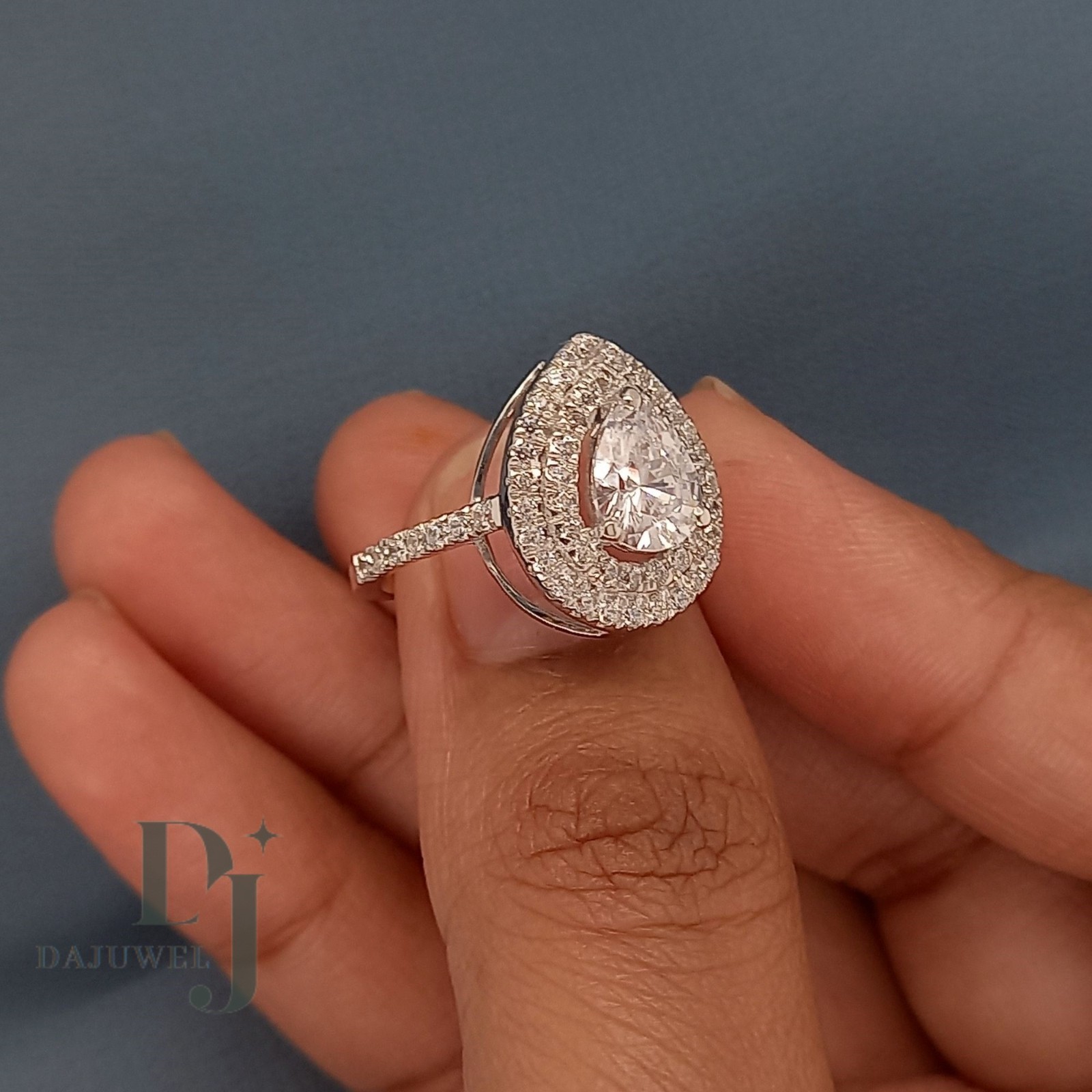 3 CT Pear Cut Moissanite Double Halo Engagement Ring Solid 14K White Gold VVS1