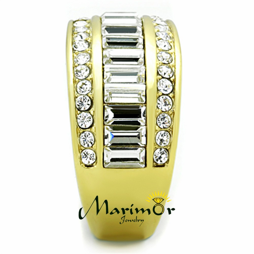Stainless Steel 14k Gold Ion Plated Crystal Baguette Ring Women’s Sizes 5-10