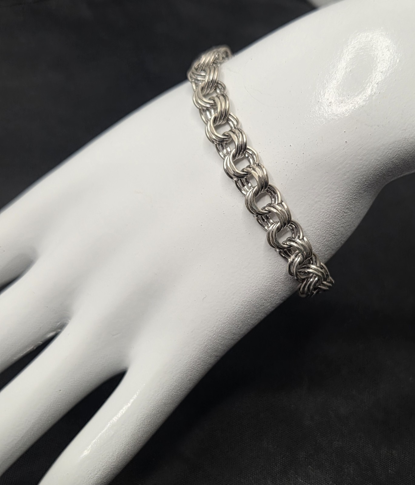 JMS 925 Sterling Silver Round Triple Circle Links 7″ Bracelet 14.4g