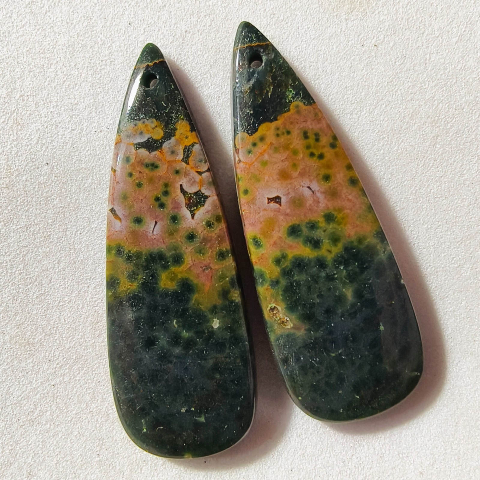 34 Cts Natural Ocean Jasper Drilled Match Pair Cabochon Gemstone 37.4×13.4 MM