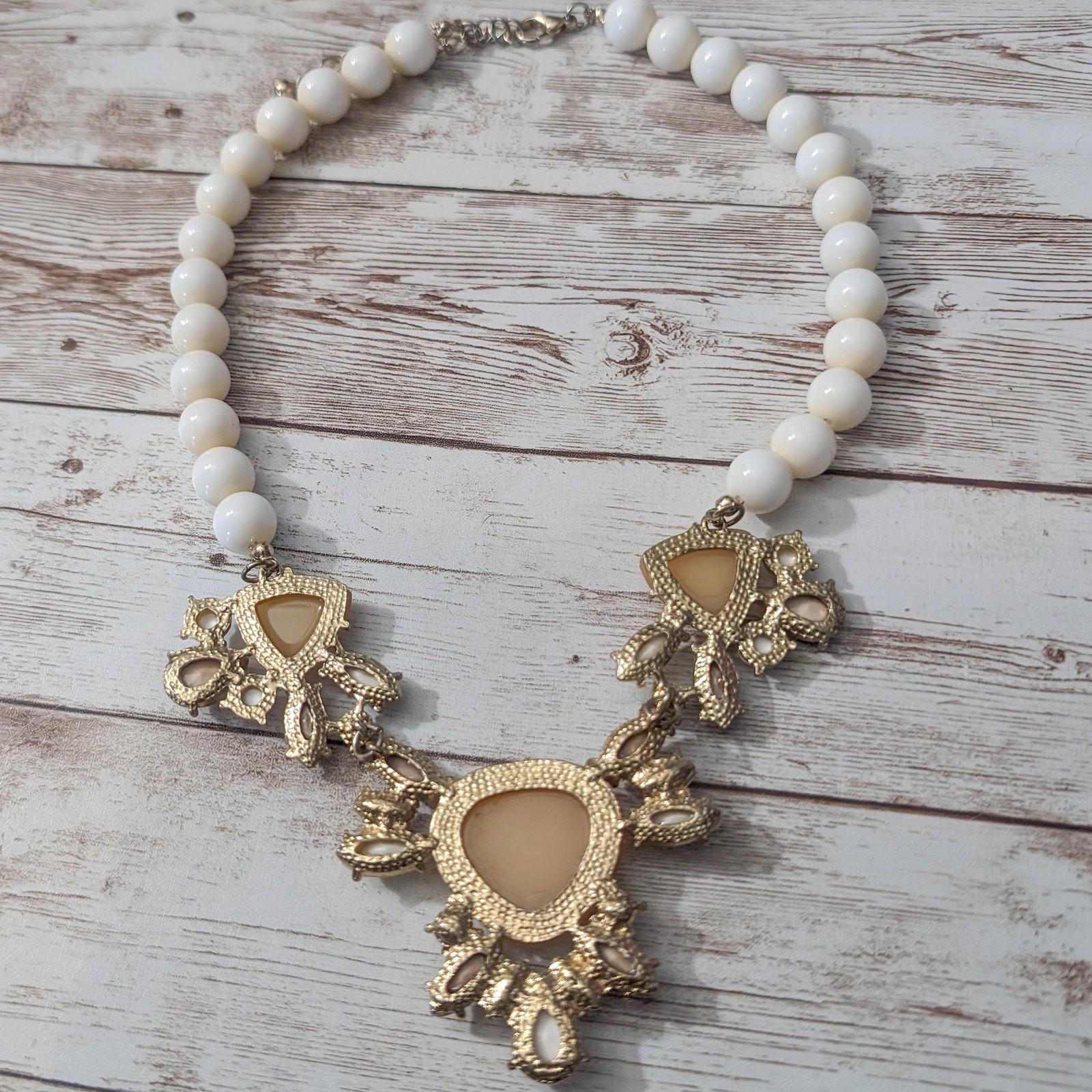 Vintage Necklace Chunky Statement Cream, Beige and Muted Orange