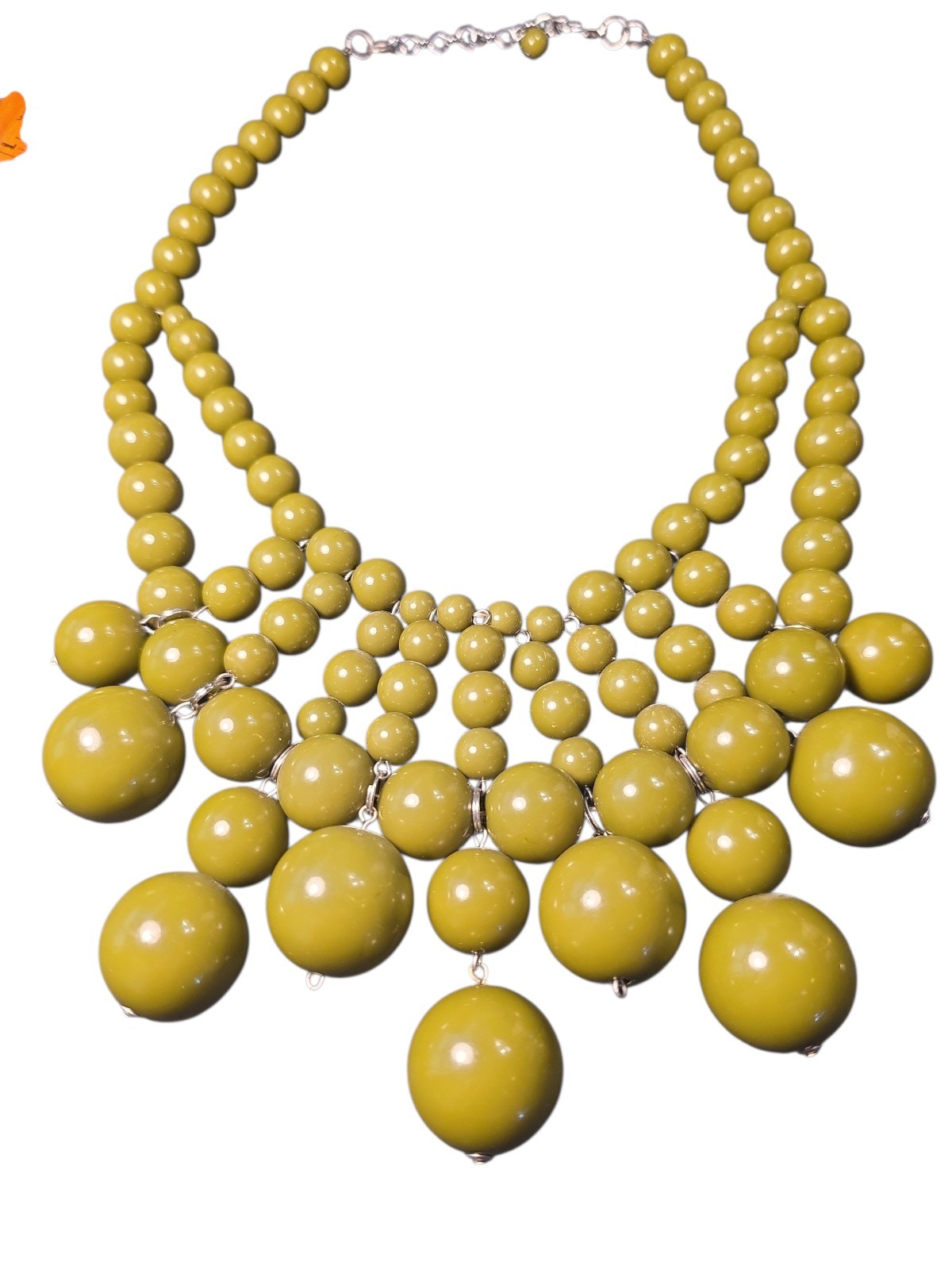 Chunky Mustard Yellow Bib Necklace Statement Acrylic Bead Fringe Boho Bold…