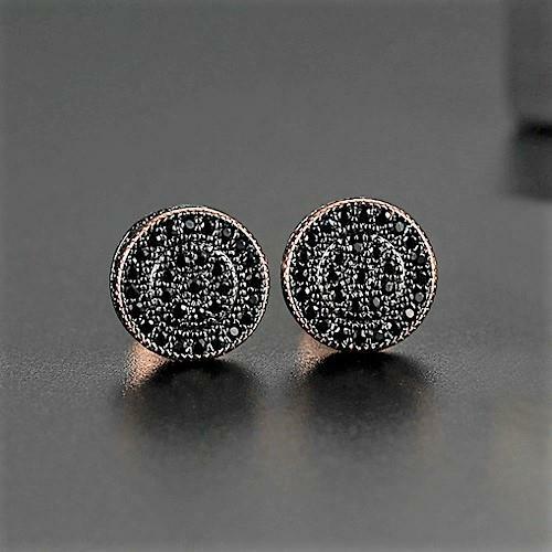 Rose Gold Silver Black Sparkling Iced Sparkling CZ Pave 8mm Round Stud Earrings