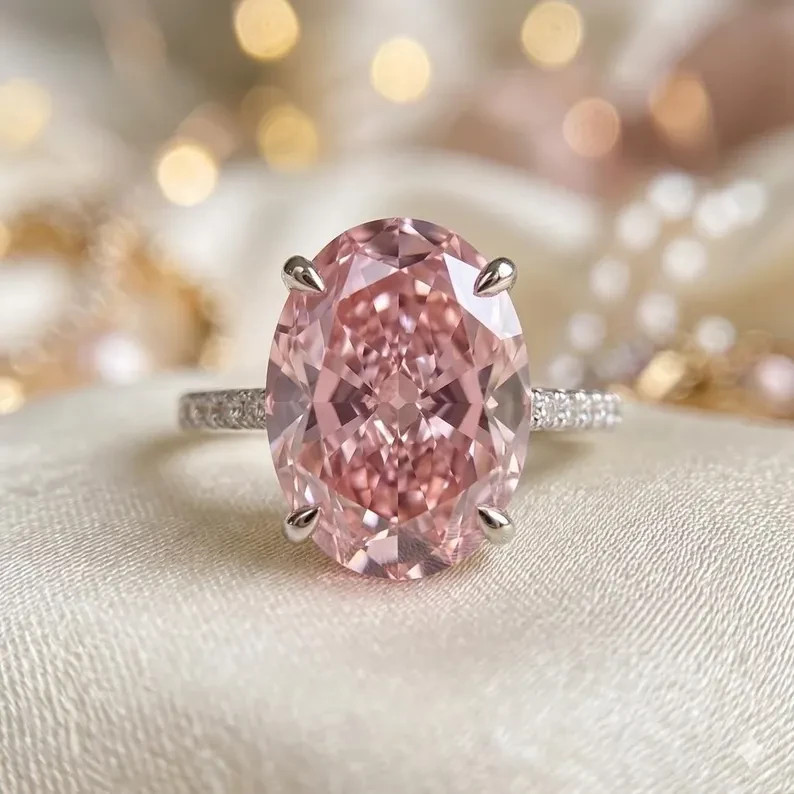 Handmade 5.20 Carat Oval Natural Pink Sapphire Wedding Ring Solid 14K White Gold