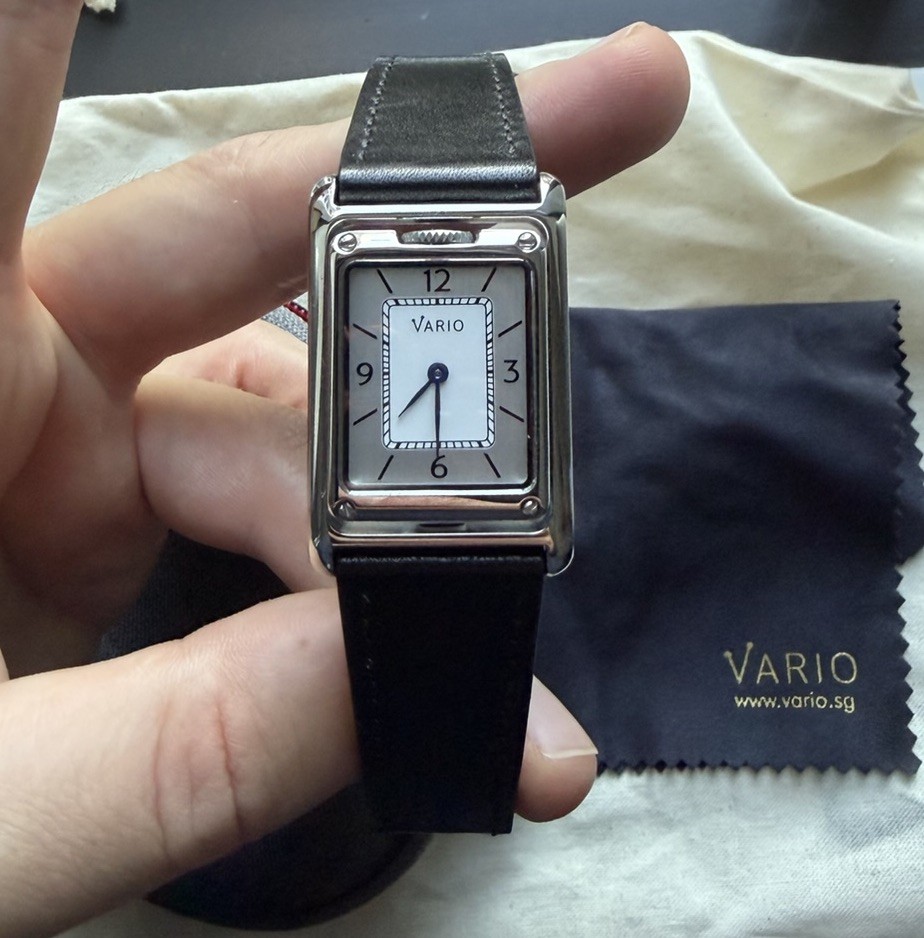 Vario VERSA Reversible Dual Time Silver-Black Enamel Quartz Watch