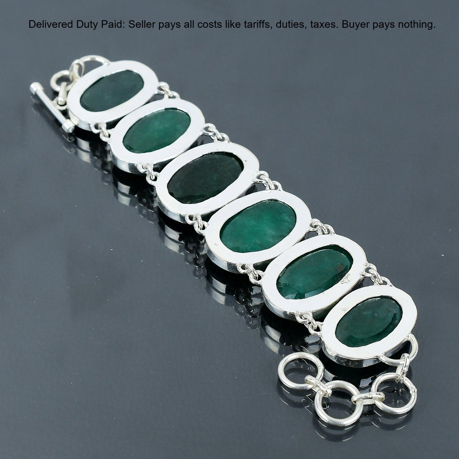 925 Sterling Silver Oval Zambian Emrald Gemstone Handcrafted Wife Chain Bracelet