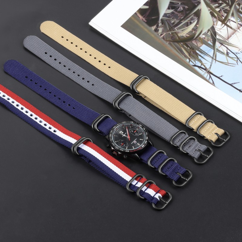 Quality One Piece Thicked Nylon Canvas Watch Band Strap 18/20/22/24mm Five-ring