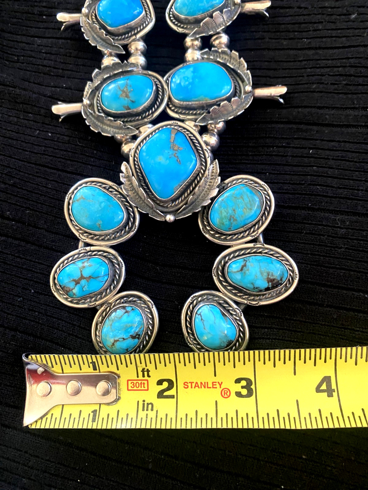 Turquoise Squash Blossom Necklace Vintage Sterling 275g