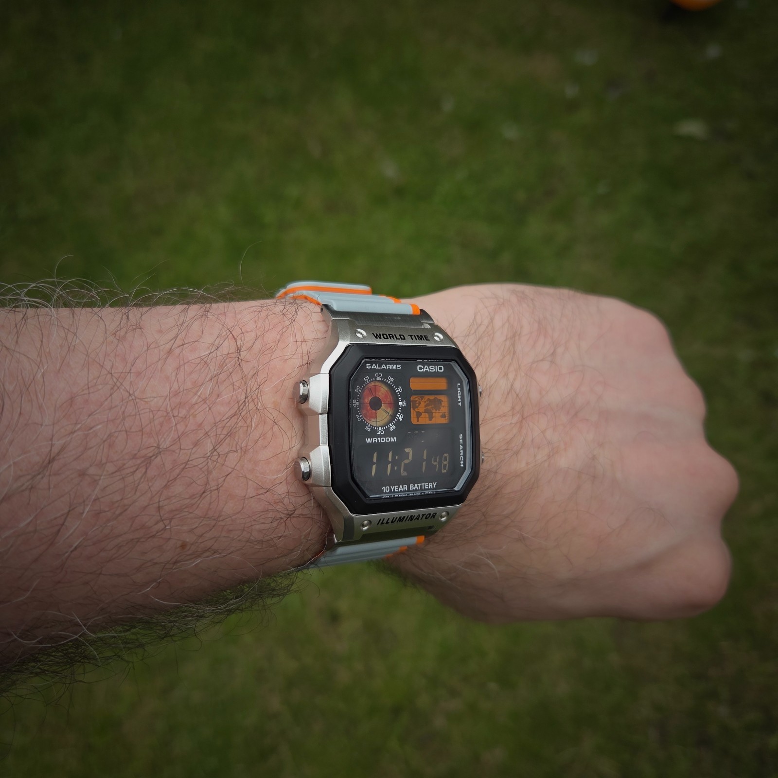 CASIO AE-1200WHD. Royale World Time Watch Mod. Blood moon, Orange, Hydromod.