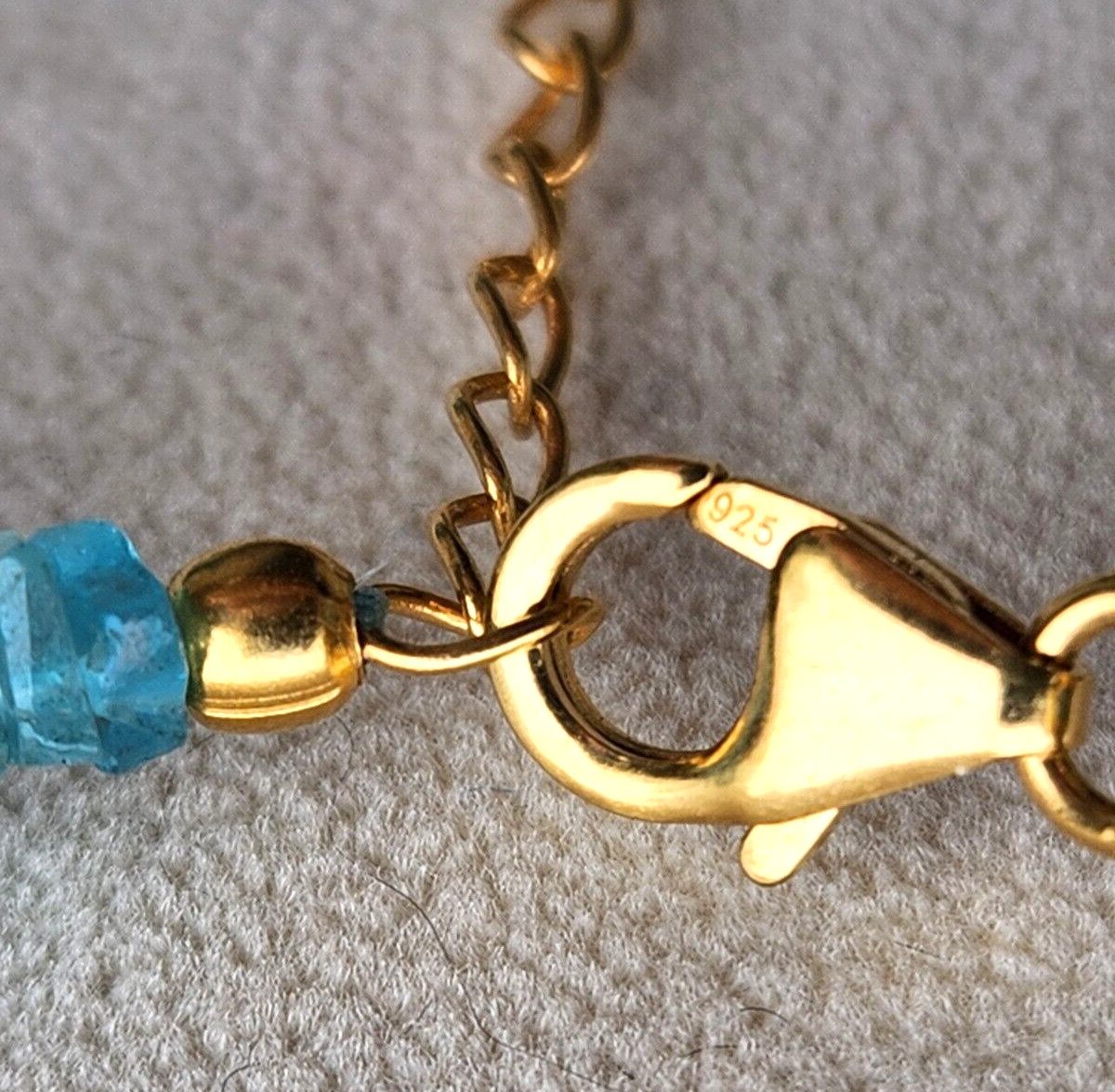 Natural Aqua Blue Apatite Bead Necklace Gold Vermeil Over 925 Sterling, 100 ctw