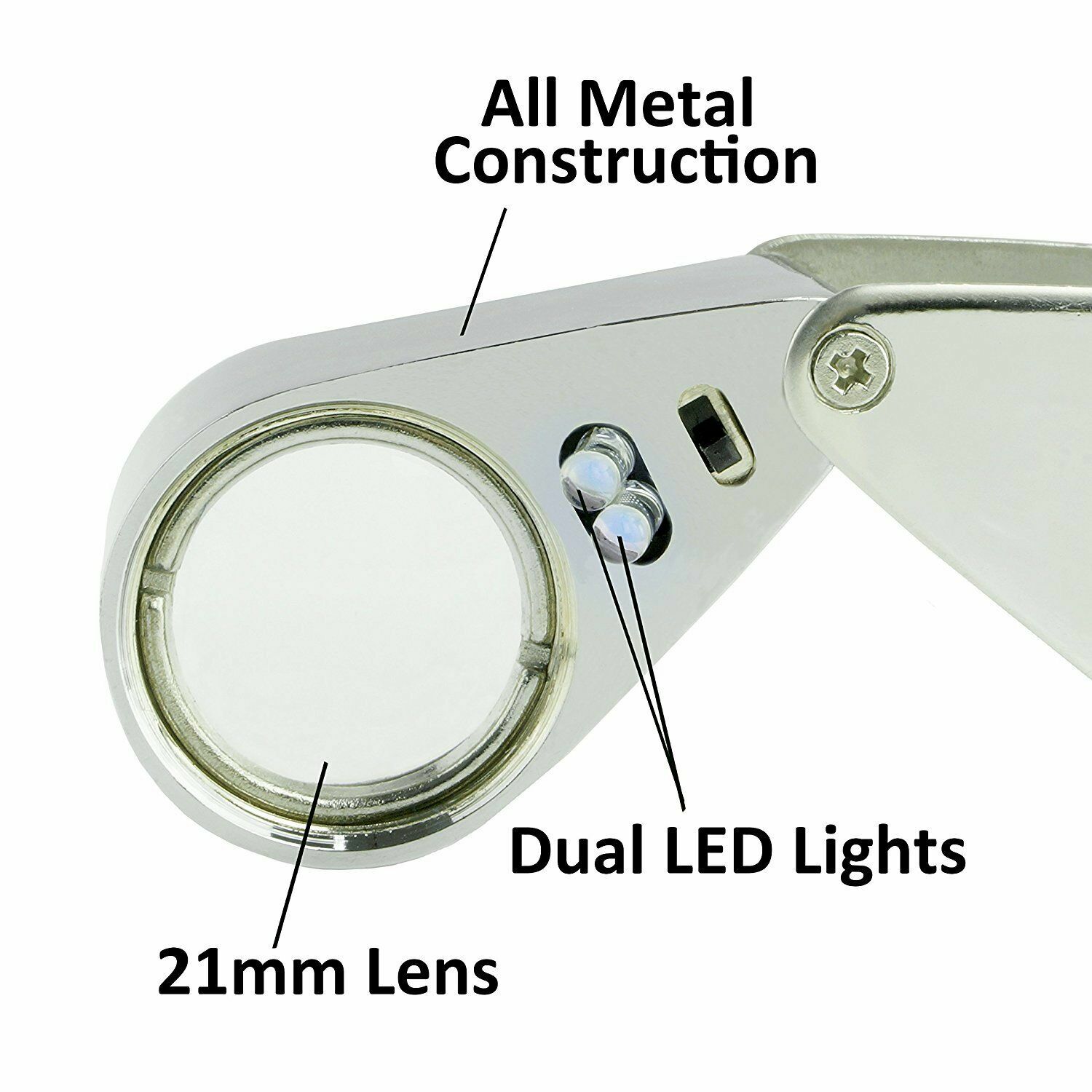 20X 21mm Lighted LED Illuminated Jewelers Jewelry Loupe Magnifying Glass Lens